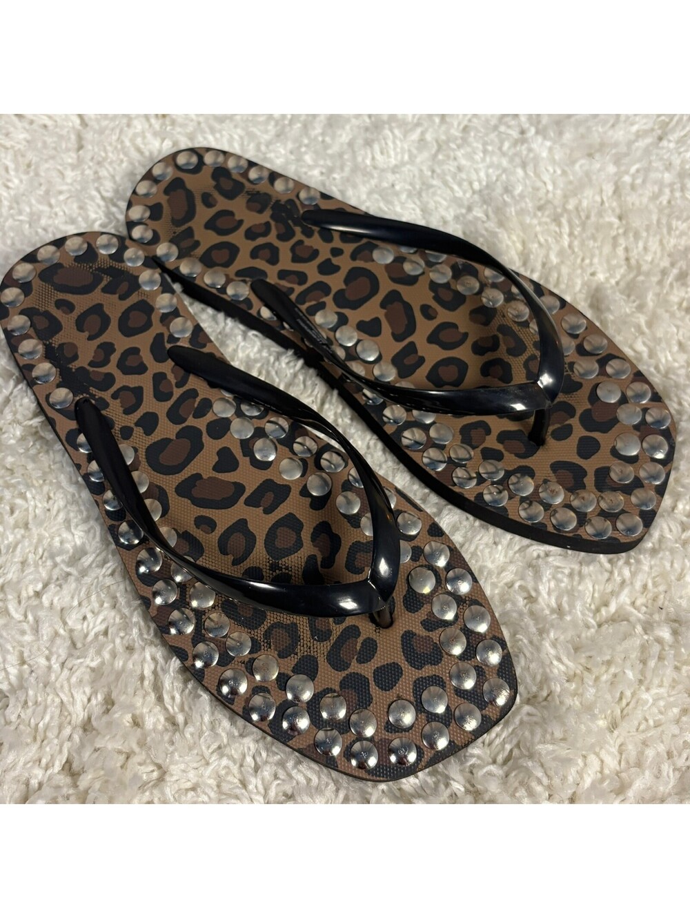 Target Leopard Studded Flip Flop Sandals Animal Print Black Size 8